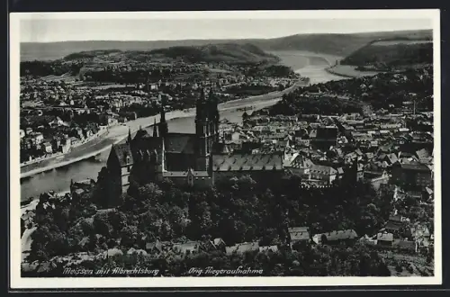 AK Meissen, Panorama mit Albrechtsburg vom Flugzeug aus