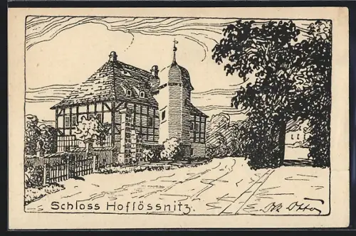 Künstler-AK Oberlössnitz bei Dresden, Blick auf Schloss Hoflössnitz
