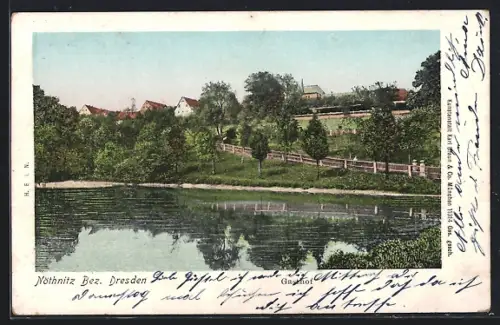 Goldfenster-AK Nöthnitz, Gasthof mit leuchtenden Fenstern
