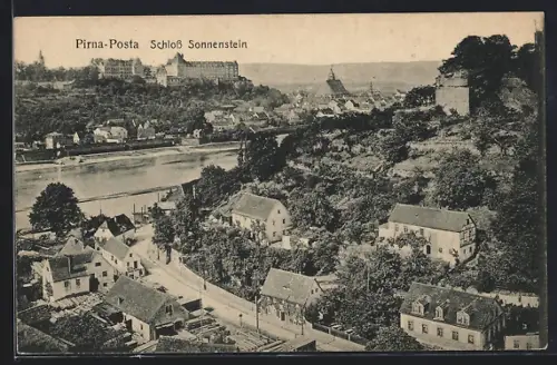 AK Pirna-Posta, Teilansicht mit Schloss Sonnenstein