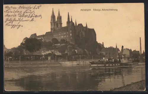 AK Meissen, Königl. Albrechtsburg von der Elbe
