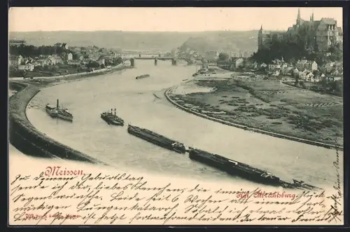 AK Meissen, Elbpanorama mit der Albrechtsburg