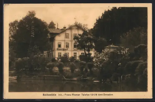 AK Langebrück i. Sa., Blick auf Gasthof Haidemühle