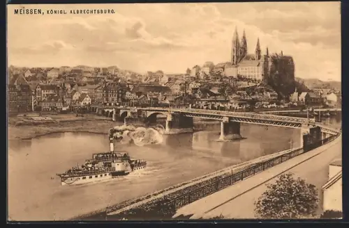 AK Meissen, Königl. Albrechtsburg mit Flusspartie