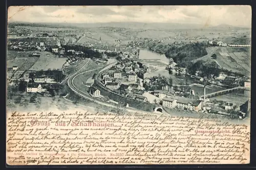 AK Schaffhausen, Gesamtansicht mit Umgebung aus der Vogelschau
