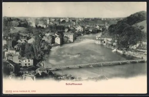 AK Schaffhausen, Ortsansicht mit Rheinbrücke aus der Vogelschau
