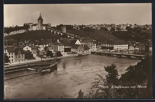 AK Schaffhausen, Ortsansicht mit Munot u. Brücke