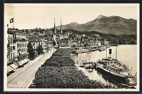 AK Luzern, Schweizerhofquai mit Rigi