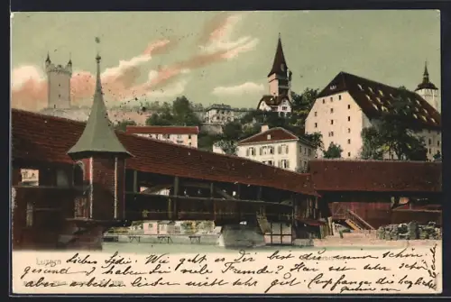AK Luzern, Spreuerbrücke, Panorama mit Türmen