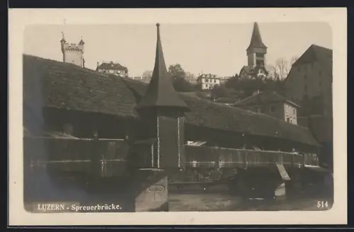 AK Luzern, Spreuerbrücke mit Turm-Panorama