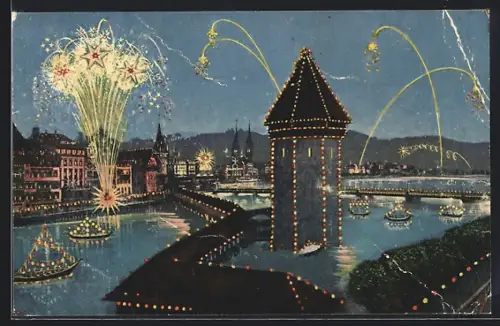 AK Luzern, Blick auf den Ort während dem Seenachtsfest