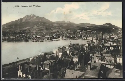 AK Luzern, Ortsansicht mit Hafen und Pilatus