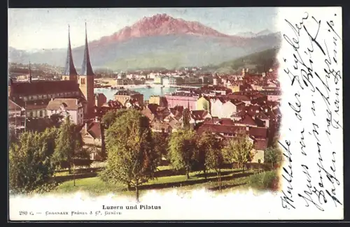 AK Luzern, Teilansicht mit Kirche und Pilatus