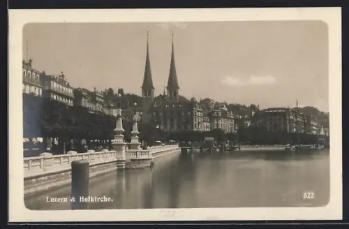 AK Luzern, Luzern & Hofkirche vom Wasser aus