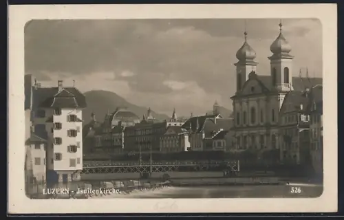 AK Luzern, Jesuitenkirche, Panorama mit Brücke