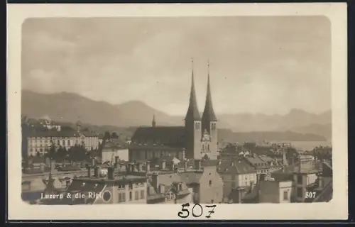 AK Luzern, Teilansicht mit Rigi aus der Vogelschau