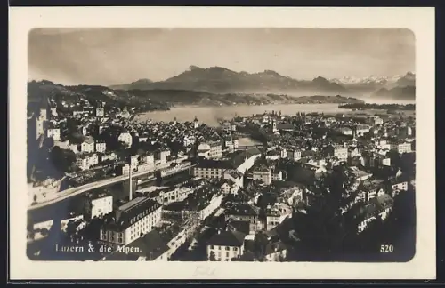 AK Luzern, Totalansicht mit Alpen aus der Vogelschau
