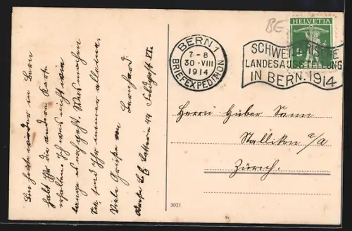 AK Bern, Bundeshaus von der kleinen Schanze aus