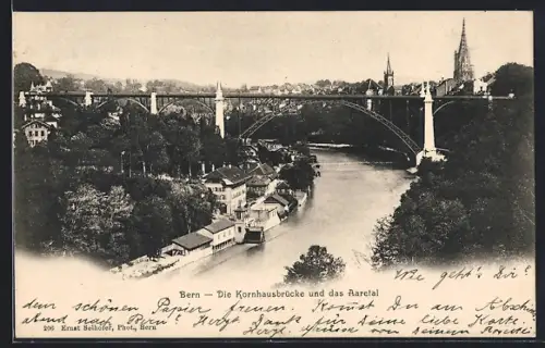AK Bern, Kornhausbrücke und Aaretal aus der Vogelschau