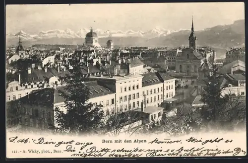 AK Bern, Totalansicht mit Alpenpanorama aus der Vogelschau