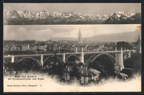 AK Bern, Panorama vom Schänzli mit Kornhausbrücke und Alpen