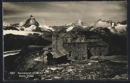 AK Gornergrat, Kulm-Hotel mit Gipfelpanorama