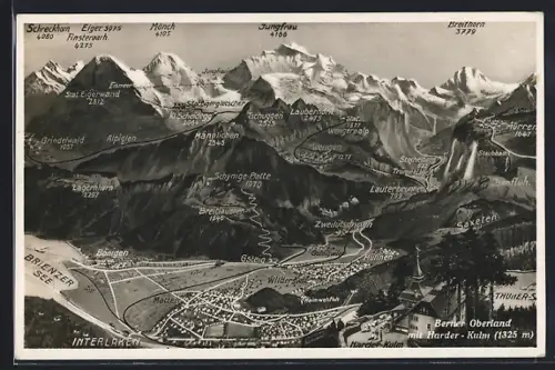 AK Interlaken, Berner Oberland mit Harderkulm, Breithorn
