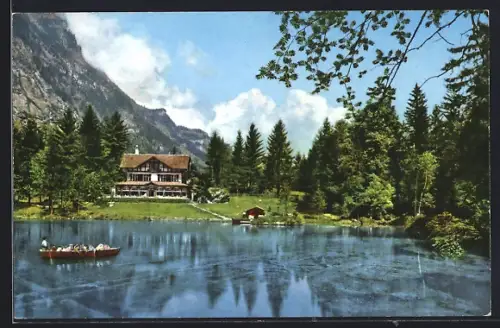 AK Blausee /Lötschbergroute, Seepartie mit Kurhaus