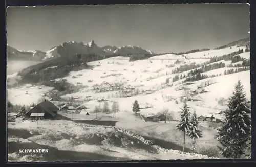 AK Schwanden bei Sigriswil, Ortsansicht im Winter m. Stockhornkette