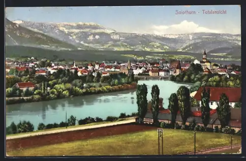 AK Solothurn, Totalansicht mit Fluss und Bergen