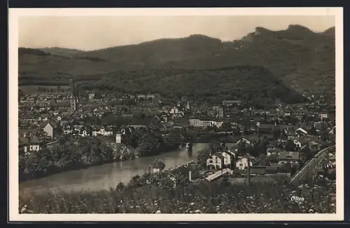 AK Olten, Ortsansicht mit Brücke und Bergen
