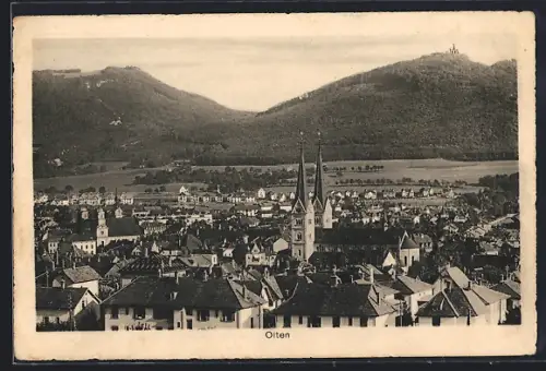 AK Olten, Teilansicht mit Kirche aus der Vogelschau