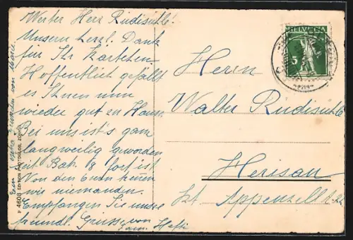 AK Olten, Teilansicht mit Kirche aus der Vogelschau