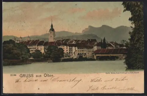 AK Olten, Ortspanorama mit Brücke