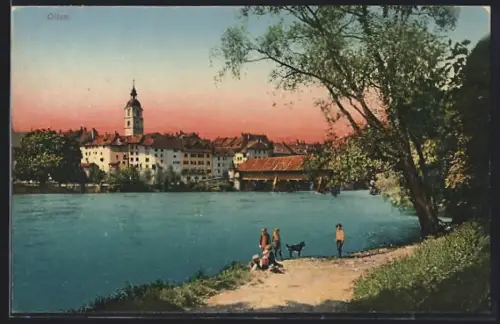 AK Olten, Teilansicht mit Strandpartie u. Brücke