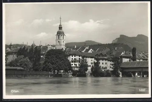 AK Olten, Panorama mit Kirche vom Wasser aus