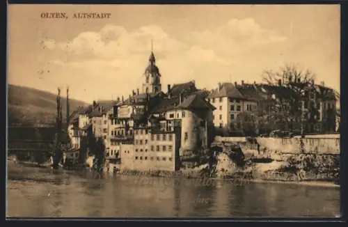 AK Olten, Altstadt, Ansicht vom Wasser, Neujahrsgruss
