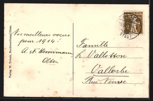 AK Olten, Altstadt, Ansicht vom Wasser, Neujahrsgruss