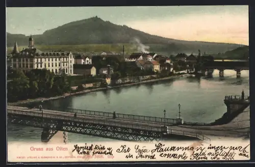 AK Olten, Teilansicht mit Brücken und Bergblick