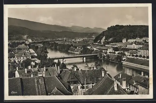 AK Olten, Totalansicht mit Brücke aus der Vogelschau