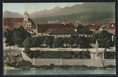 AK Olten, Kapuzinerkloster und Denkmal aus der Vogelschau