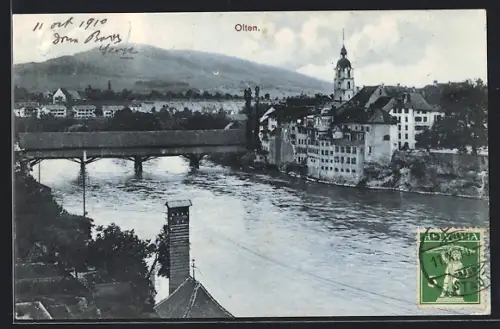 AK Olten, Teilansicht mit überdachter Brücke