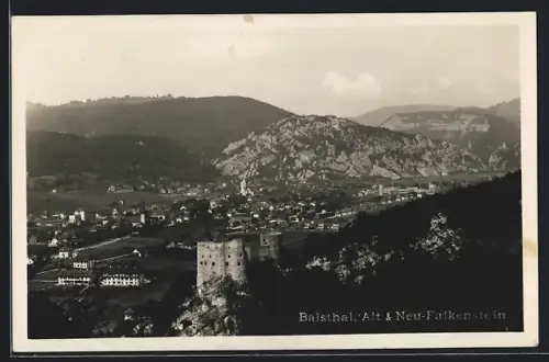 AK Balsthal, Alt & Neu-Falkenstein mit Ort aus der Vogelschau
