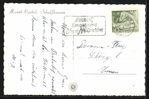 AK Schaffhausen, Munot-Castell bei nächtlicher Beleuchtung