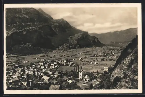 AK Meiringen, Ortsansicht mit Kirche und Umgebung aus der Vogelschau