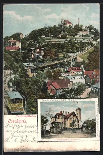 AK Dresden-Loschwitz, Restaurant Luisenhof, Drathseilbahn