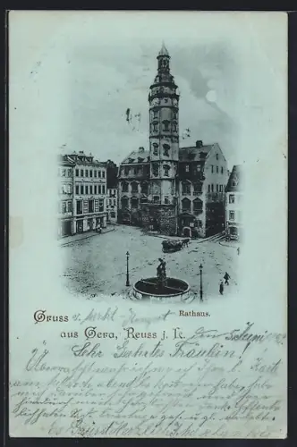 Mondschein-AK Gera-Reuss, Blick auf das Rathaus