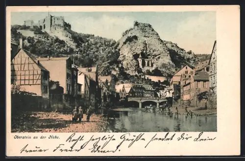 AK Oberstein an der Nahe, Felsenkirche, Burg, Naheufer