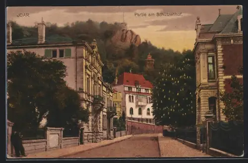 AK Idar, Partie am Schützenhof, mit Burg