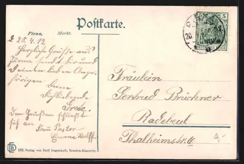 AK Pirna, Markt, Stadtkirche, Rathaus, Sparkasse